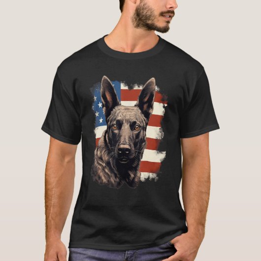 4th Of July US Flag Dutch Shepherd Dog 1 Tシャツ (正面)