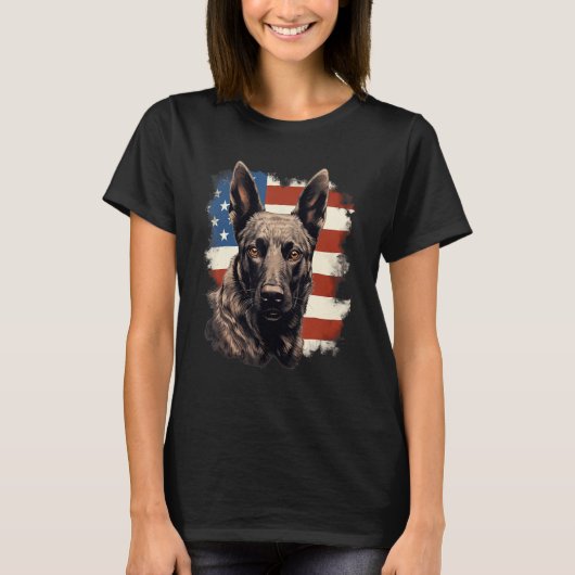 4th Of July US Flag Dutch Shepherd Dog 1 Tシャツ (正面)
