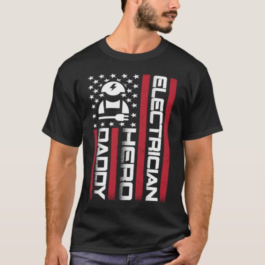 4th of July US Flag Electrician Dad Father's Day Tシャツ (正面)