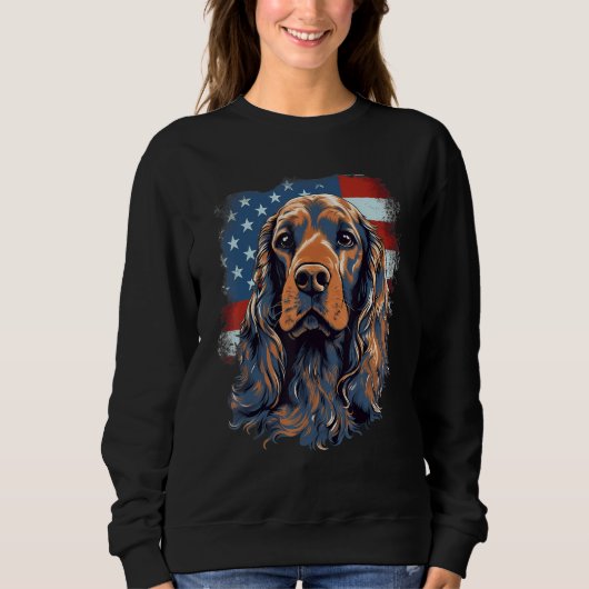 4th Of July US Flag English Cocker Spaniel Dog スウェットシャツ (正面)