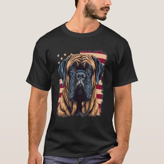 4th Of July US Flag English Mastiff Dog Tシャツ (正面)