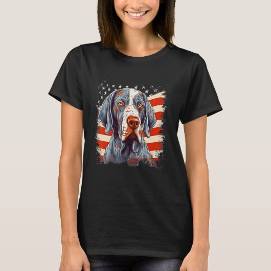 4th Of July US Flag English Pointer Dog Tシャツ (正面)