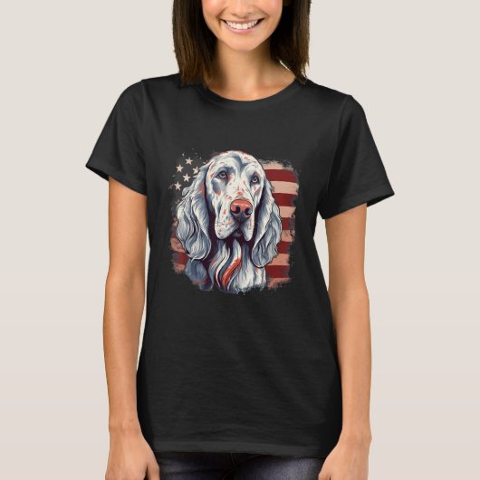 4th Of July US Flag English Setter Dog Tシャツ (正面)