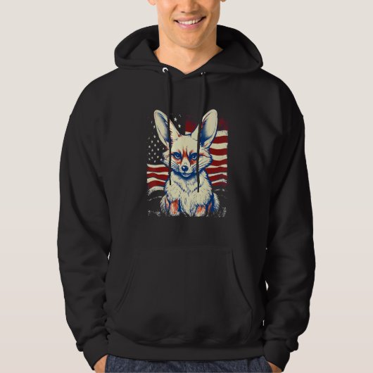 4th Of July US Flag Fennec Fox パーカ (正面)