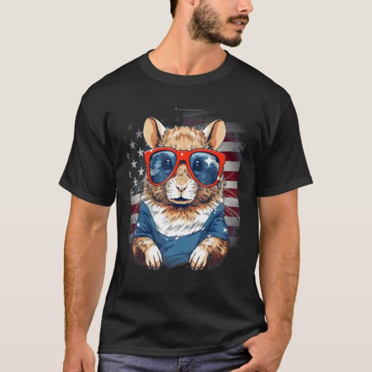 4th Of July US Flag Gerbil 2 Tシャツ (正面)