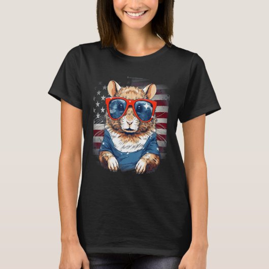 4th Of July US Flag Gerbil 2 Tシャツ (正面)