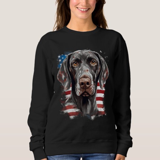 4th Of July US Flag German Shorthaired Pointer Dog スウェットシャツ (正面)
