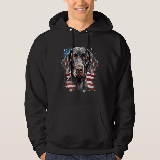 4th Of July US Flag German Shorthaired Pointer Dog パーカ (正面)