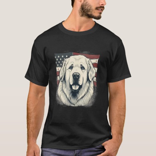 4th Of July US Flag Great Pyrenees Dog Tシャツ (正面)