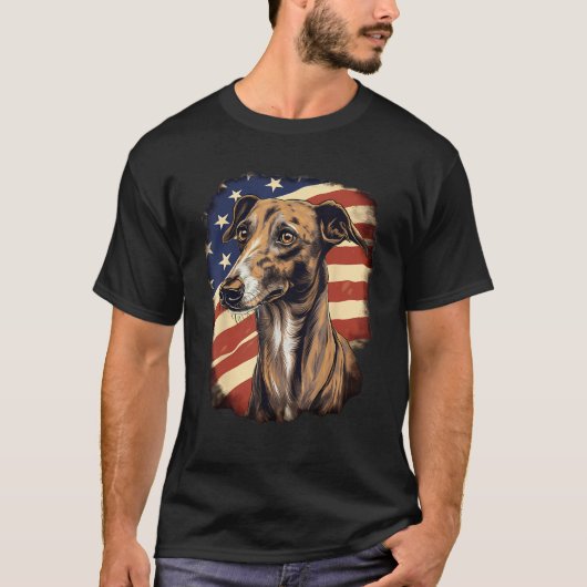 4th Of July US Flag Greyhound Dog 2 Tシャツ (正面)