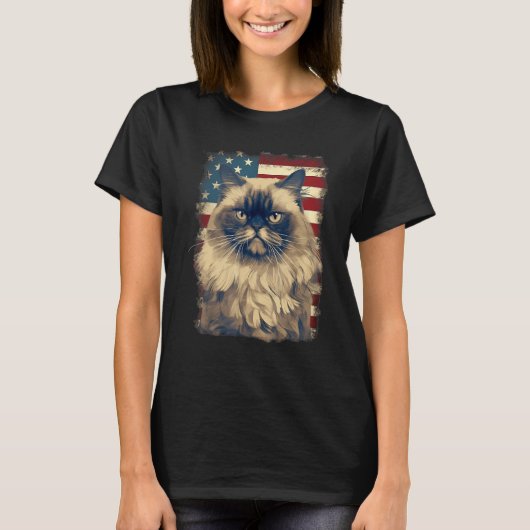 4th Of July US Flag Himalayan Cat Tシャツ (正面)