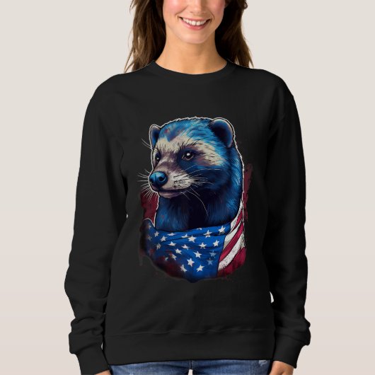 4th Of July US Flag Honey Badger スウェットシャツ (正面)