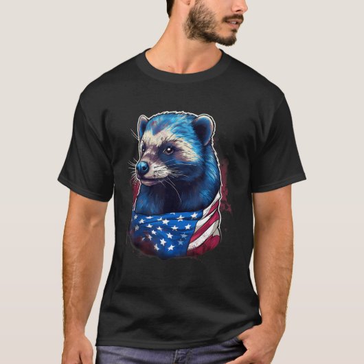 4th Of July US Flag Honey Badger Tシャツ (正面)