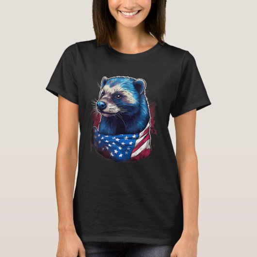 4th Of July US Flag Honey Badger Tシャツ (正面)