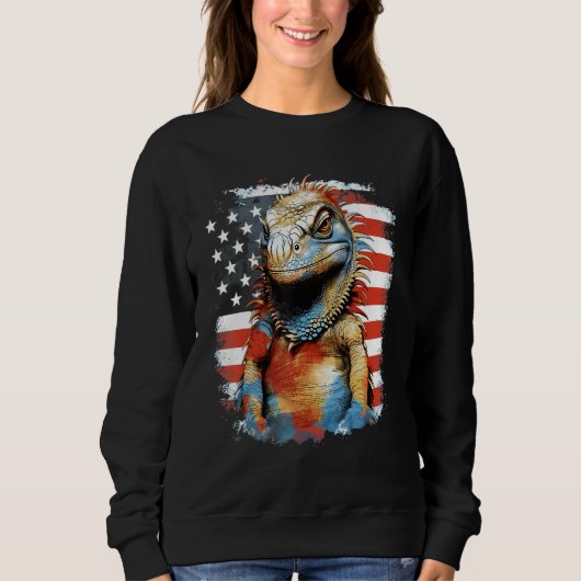 4th Of July US Flag Iguana スウェットシャツ (正面)