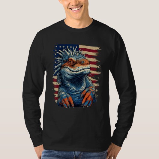 4th Of July US Flag Iguana 1 Tシャツ (正面)