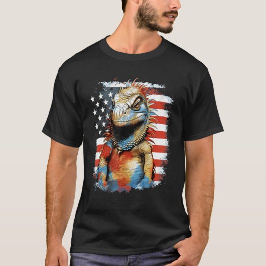 4th Of July US Flag Iguana Tシャツ (正面)