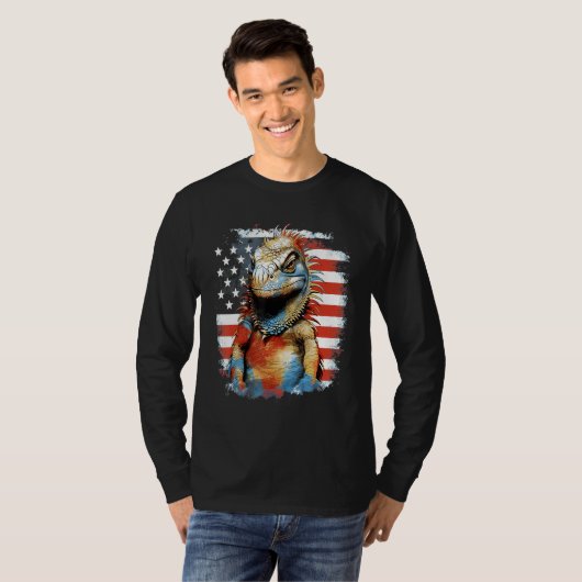 4th Of July US Flag Iguana Tシャツ (正面フル)