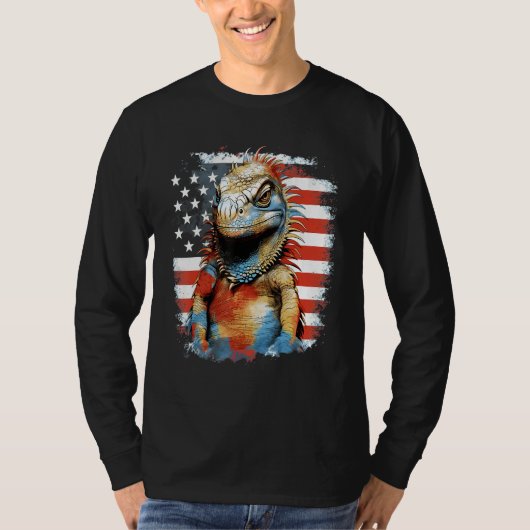 4th Of July US Flag Iguana Tシャツ (正面)