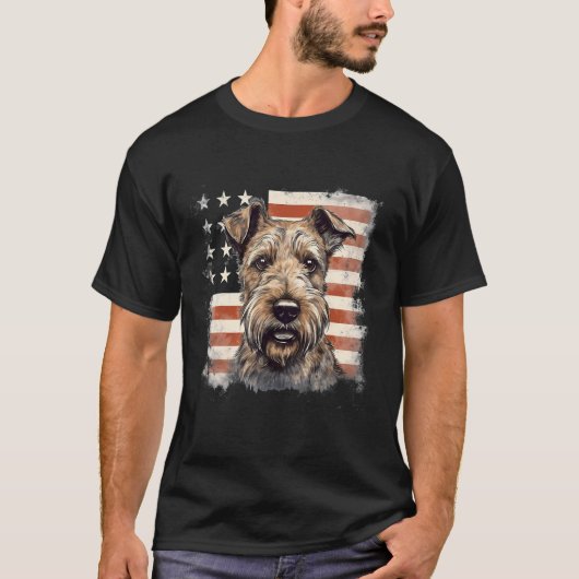 4th Of July US Flag Irish Terrier Dog Tシャツ (正面)