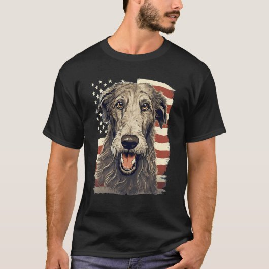 4th Of July US Flag Irish Wolfhound Dog 1 Tシャツ (正面)