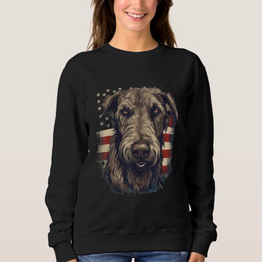 4th Of July US Flag Irish Wolfhound Dog 2 スウェットシャツ (正面)