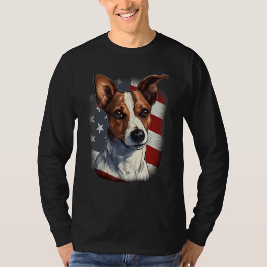 4th Of July US Flag Jack Russell Dog Tシャツ (正面)