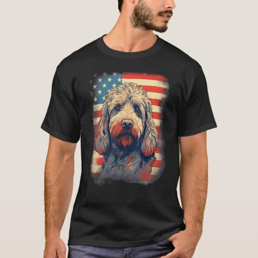 4th Of July US Flag Labradoodle Dog Tシャツ (正面)