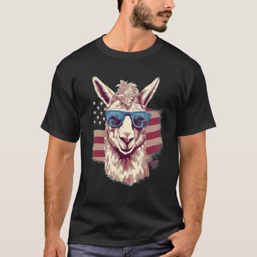 4th Of July US Flag Llama Tシャツ (正面)