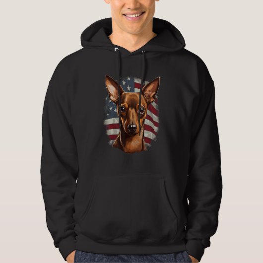 4th Of July US Flag Miniature Pinscher Dog パーカ (正面)