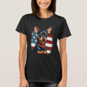 4th Of July US Flag Miniature Pinscher Dog 2 Tシャツ (正面)