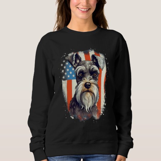 4th Of July US Flag Miniature Schnauzer Dog 3 スウェットシャツ (正面)
