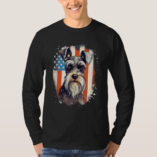 4th Of July US Flag Miniature Schnauzer Dog 3 Tシャツ (正面)