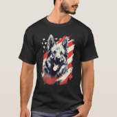 4th Of July US Flag Norwegian Elkhound Dog Tシャツ (正面)