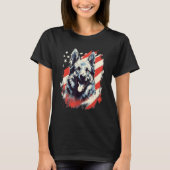 4th Of July US Flag Norwegian Elkhound Dog Tシャツ (正面)