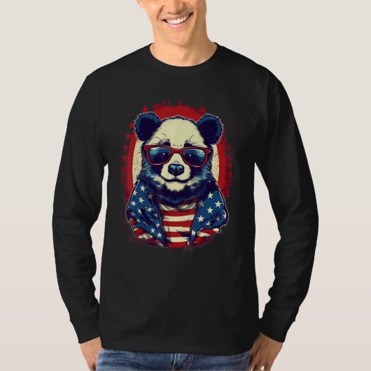 4th Of July US Flag Panda Tシャツ (正面)