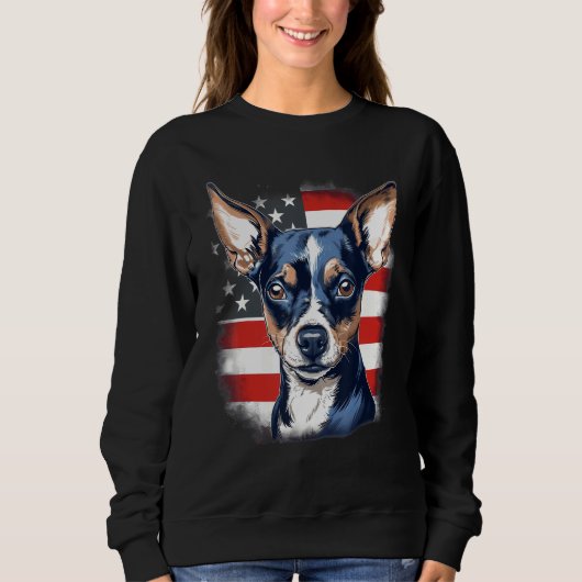 4th Of July US Flag Rat Terrier Dog 1 スウェットシャツ (正面)