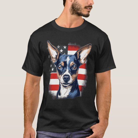 4th Of July US Flag Rat Terrier Dog 1 Tシャツ (正面)