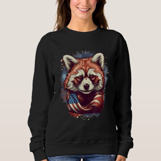 4th Of July US Flag Red Panda 2 スウェットシャツ (正面)