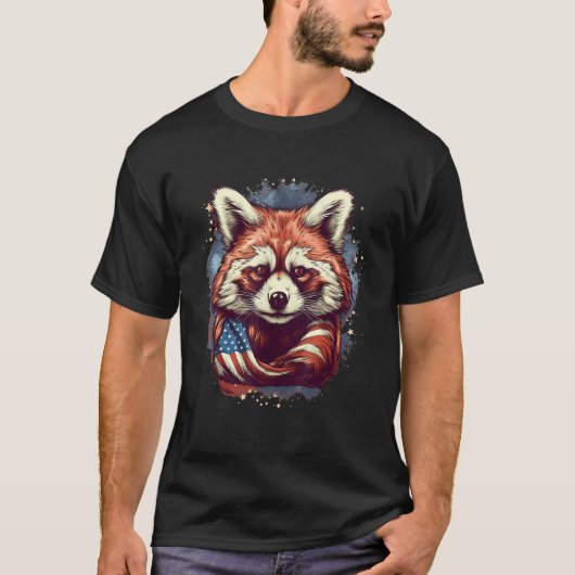 4th Of July US Flag Red Panda 2 Tシャツ (正面)