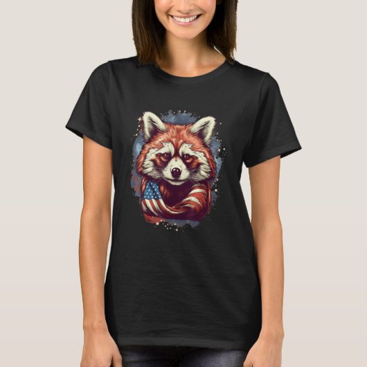4th Of July US Flag Red Panda 2 Tシャツ (正面)
