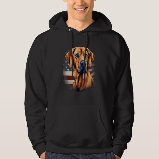 4th Of July US Flag Rhodesian Ridgeback Dog 1 パーカ (正面)
