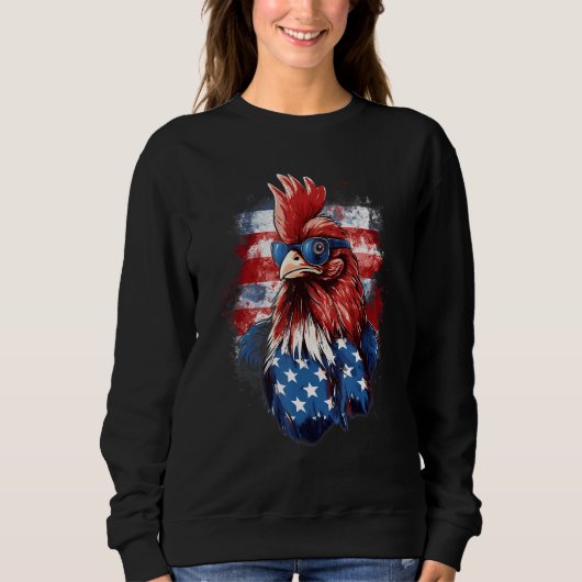 4th Of July US Flag Rooster スウェットシャツ (正面)