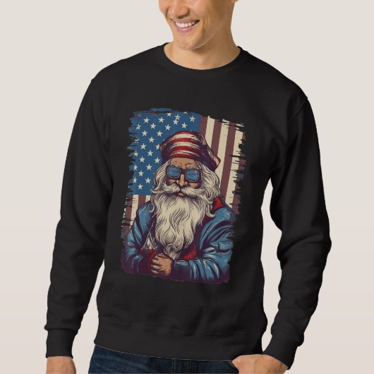 4th Of July US Flag Santa Claus 1 スウェットシャツ (正面)
