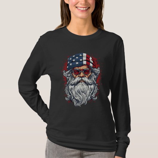 4th Of July US Flag Santa Claus 3 Tシャツ (正面)