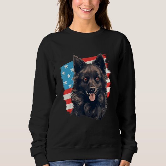4th Of July US Flag Schipperke Dog 1 スウェットシャツ (正面)