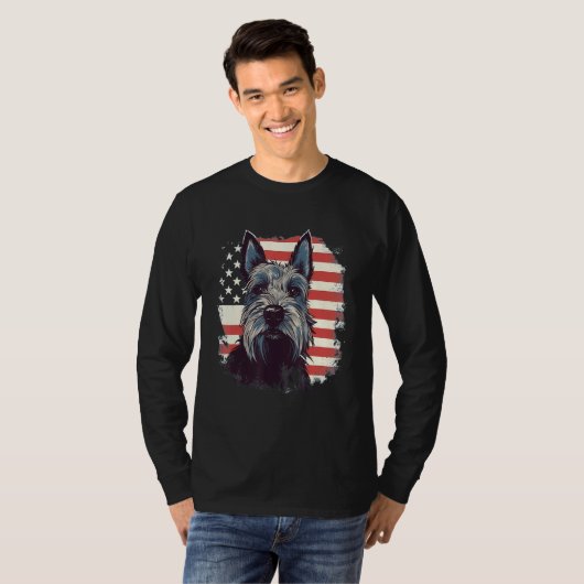 4th Of July US Flag Scottish Terrier Dog 3 Tシャツ (正面フル)