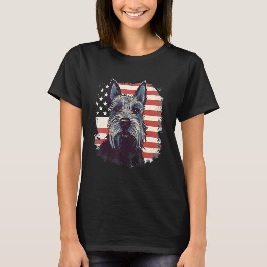 4th Of July US Flag Scottish Terrier Dog 3 Tシャツ (正面)