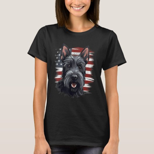 4th Of July US Flag Scottish Terrier Dog Tシャツ (正面)