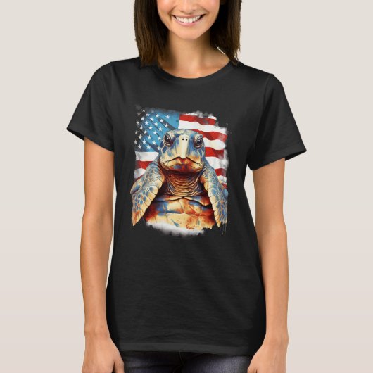4th Of July US Flag Sea Turtle 1 Tシャツ (正面)